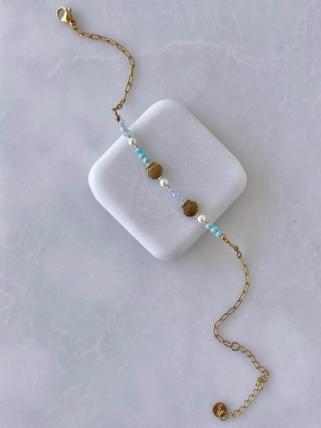 Çelik İstiridyeli Renkli Boncuk Halhal Gold