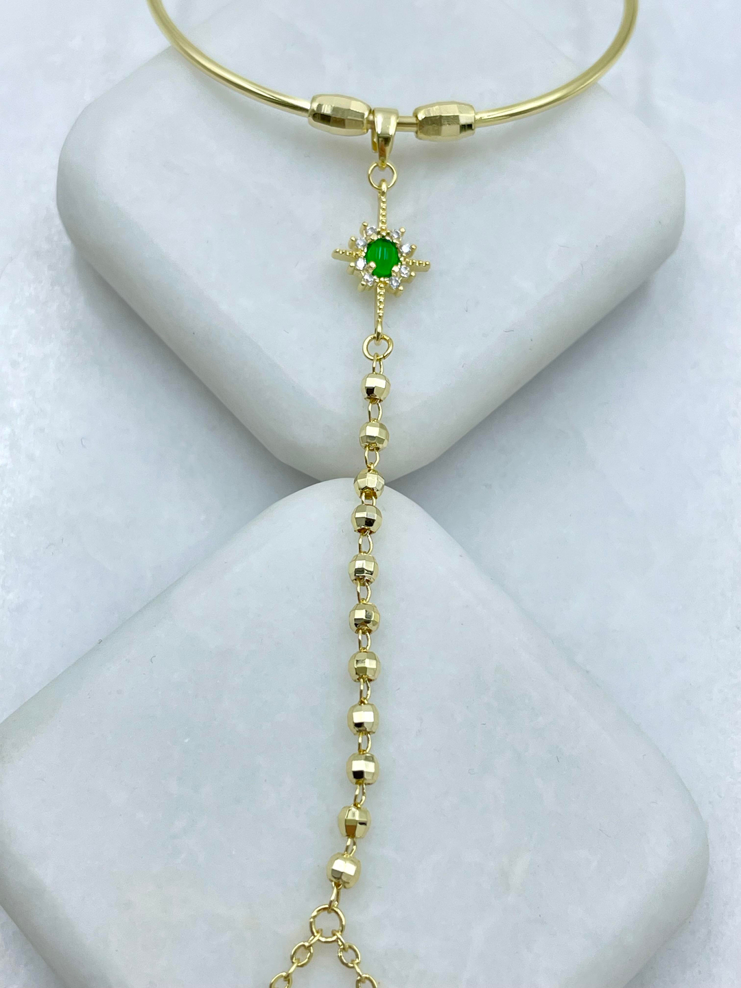 Altın Kaplama Yeşil Taşlı Kelepçe Şahmeran Gold