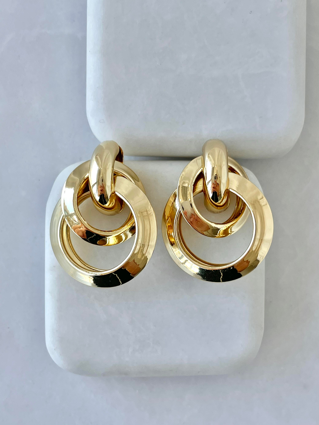 Altın Kaplama Büyük Küçük Halkalı Vintage Küpe Gold