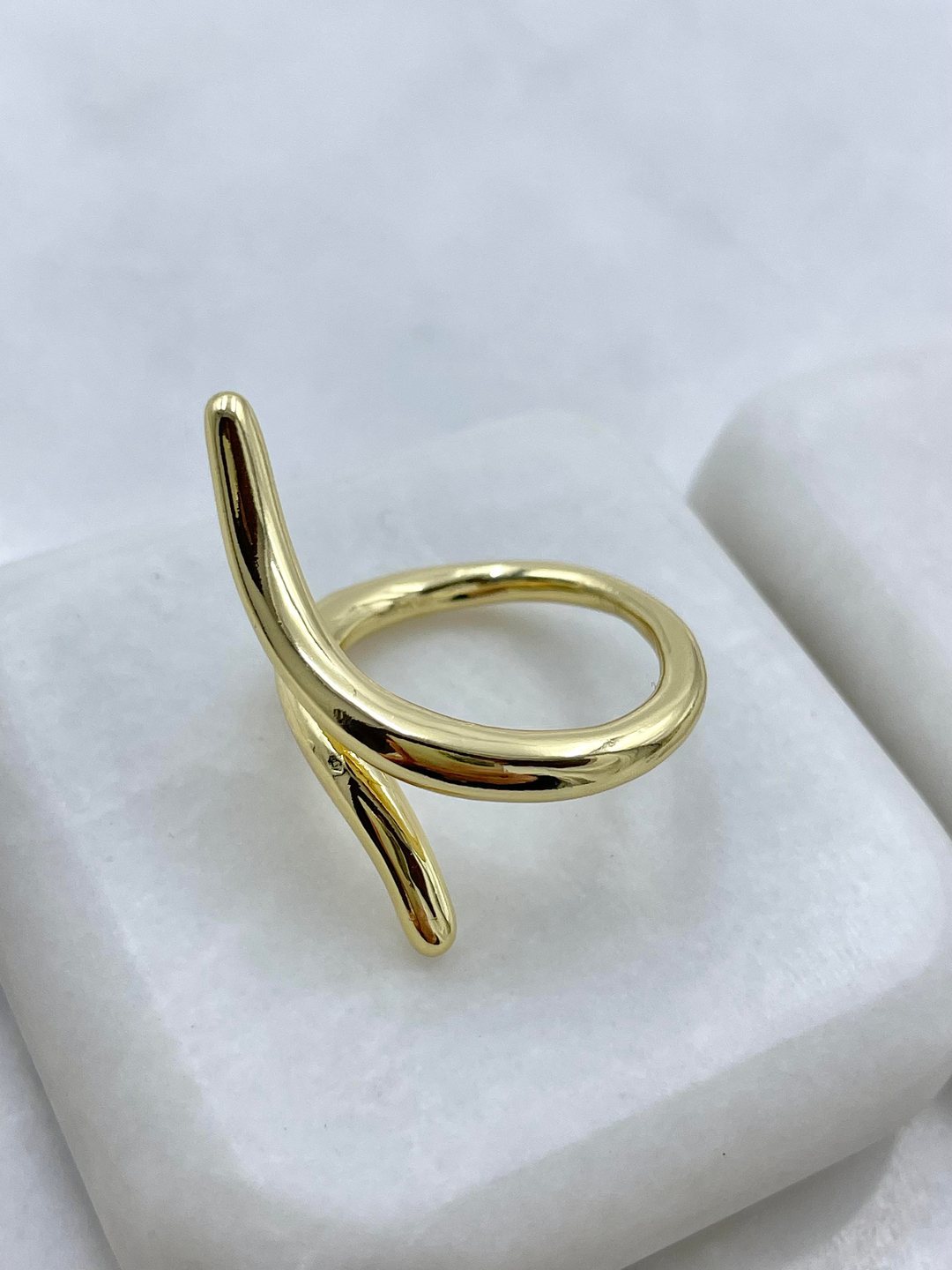 Altın Kaplama Bombeli İkili Sütun Yüzük Gold