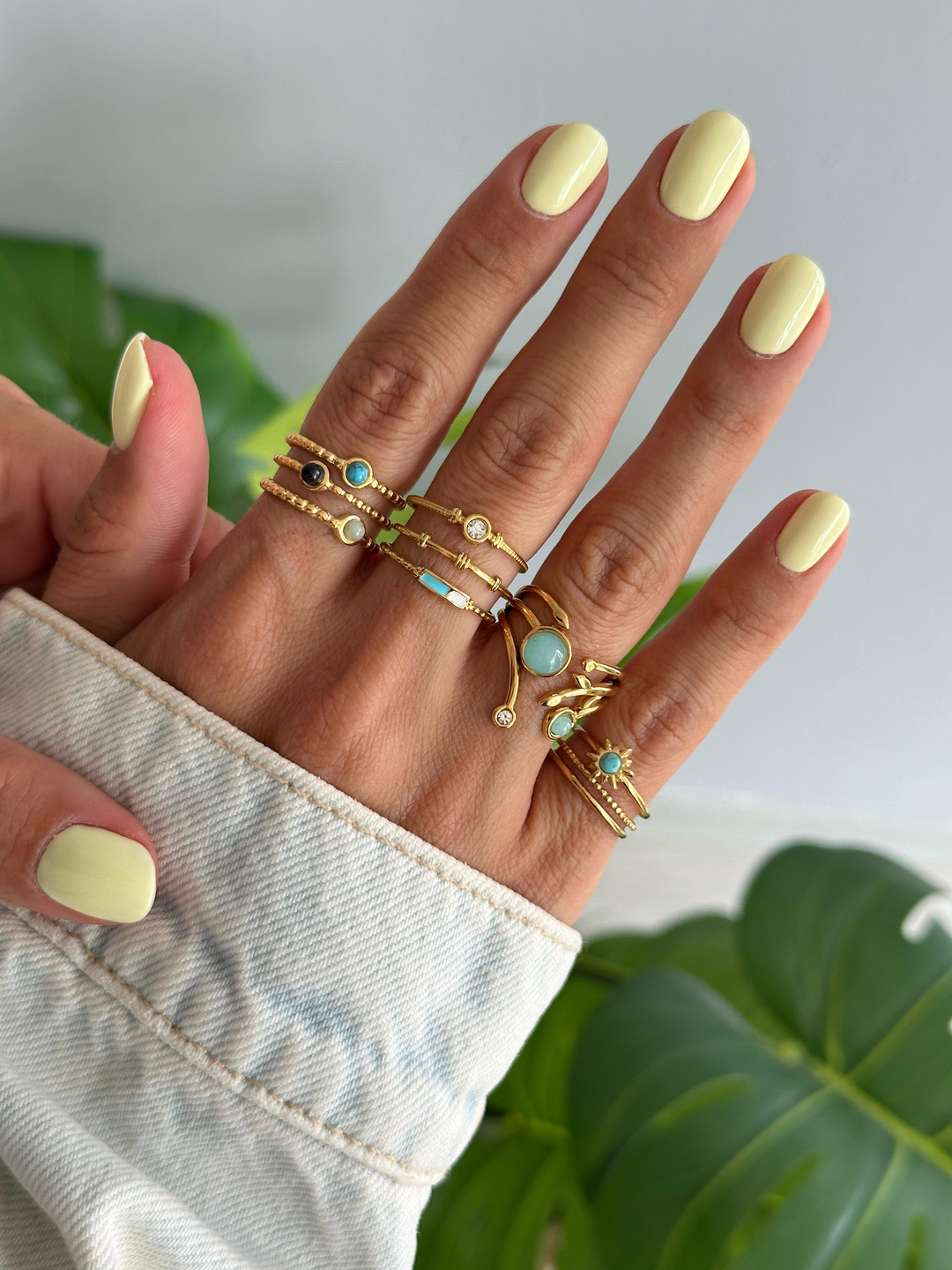 Çelik Opal Taşlı Çoklu Görünüm Yüzük Turkuaz Renk