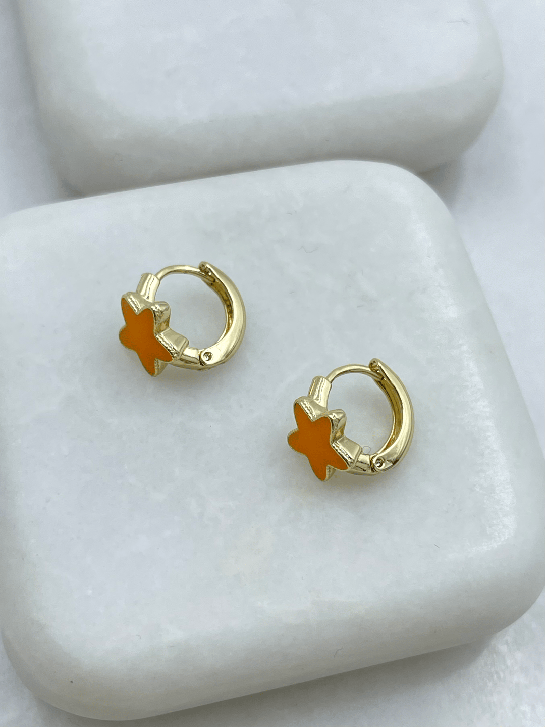 Özel Seri Mineli Yıldız Küpe Turuncu