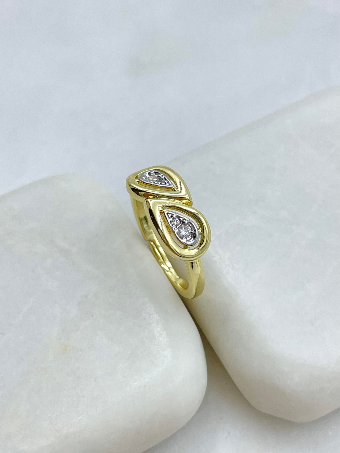 Altın Kaplama İkili Damla Model Yüzük Gold