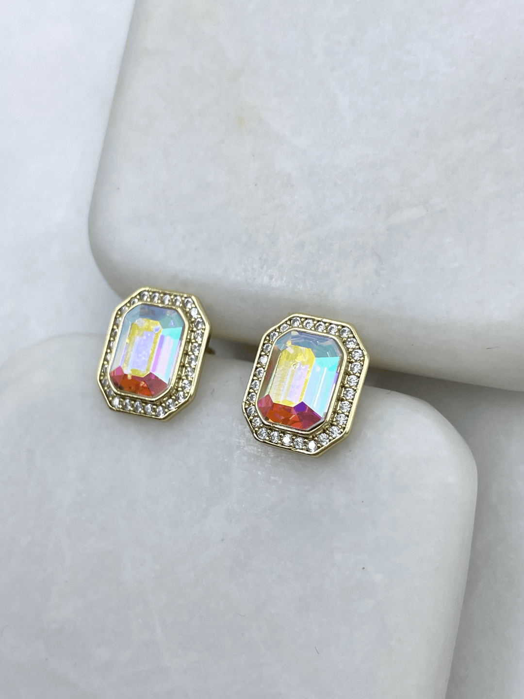 Özel Seri Swarovski Taşlı Baget Küpe Gold