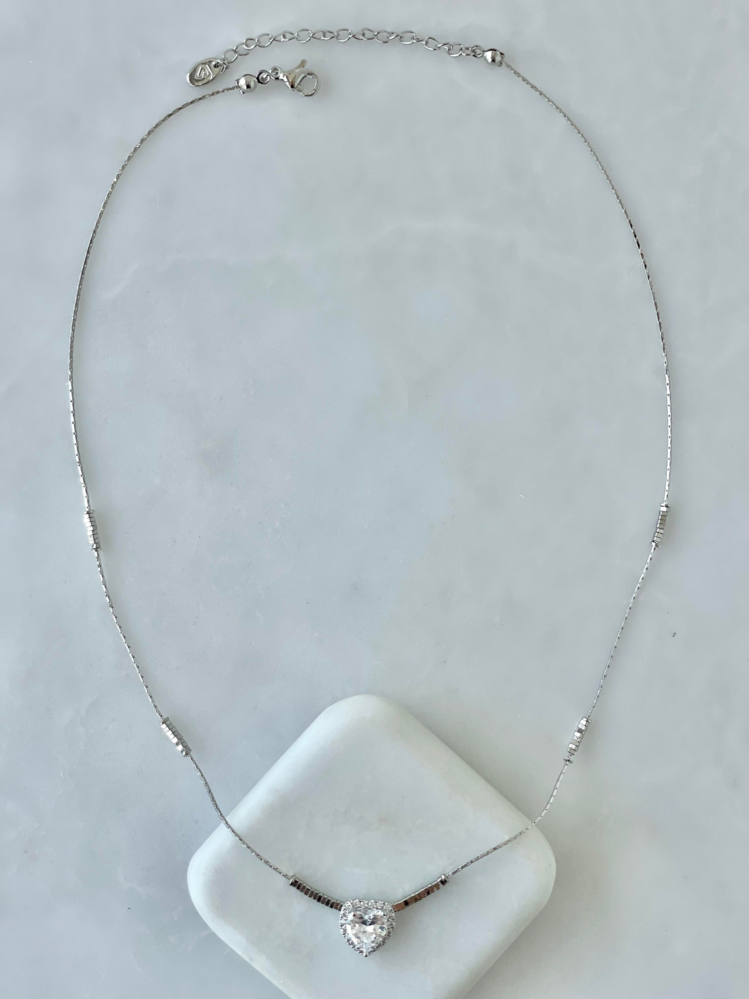 Altın Kaplama Minik Küp Zincir Kristal Kalp Kolye Gümüş