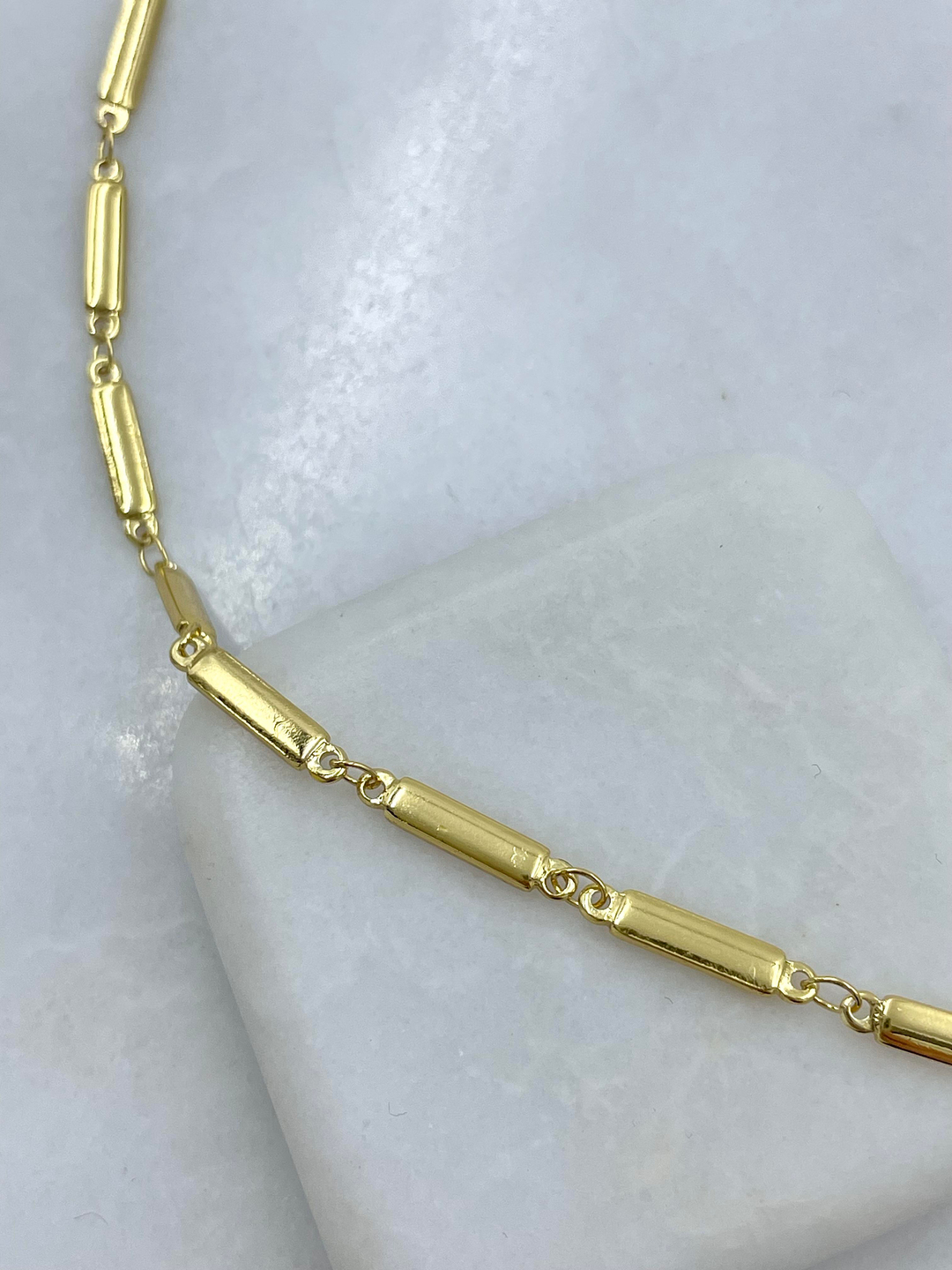 Altın Kaplama Sütun Zincir Plaka Kolye 60 cm Gold