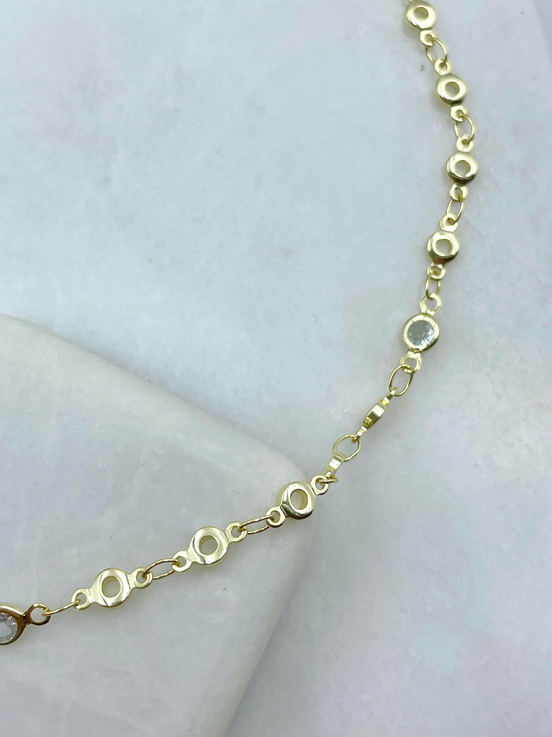 Altın Kaplama Kristal Daire Zincir Kolye Gold