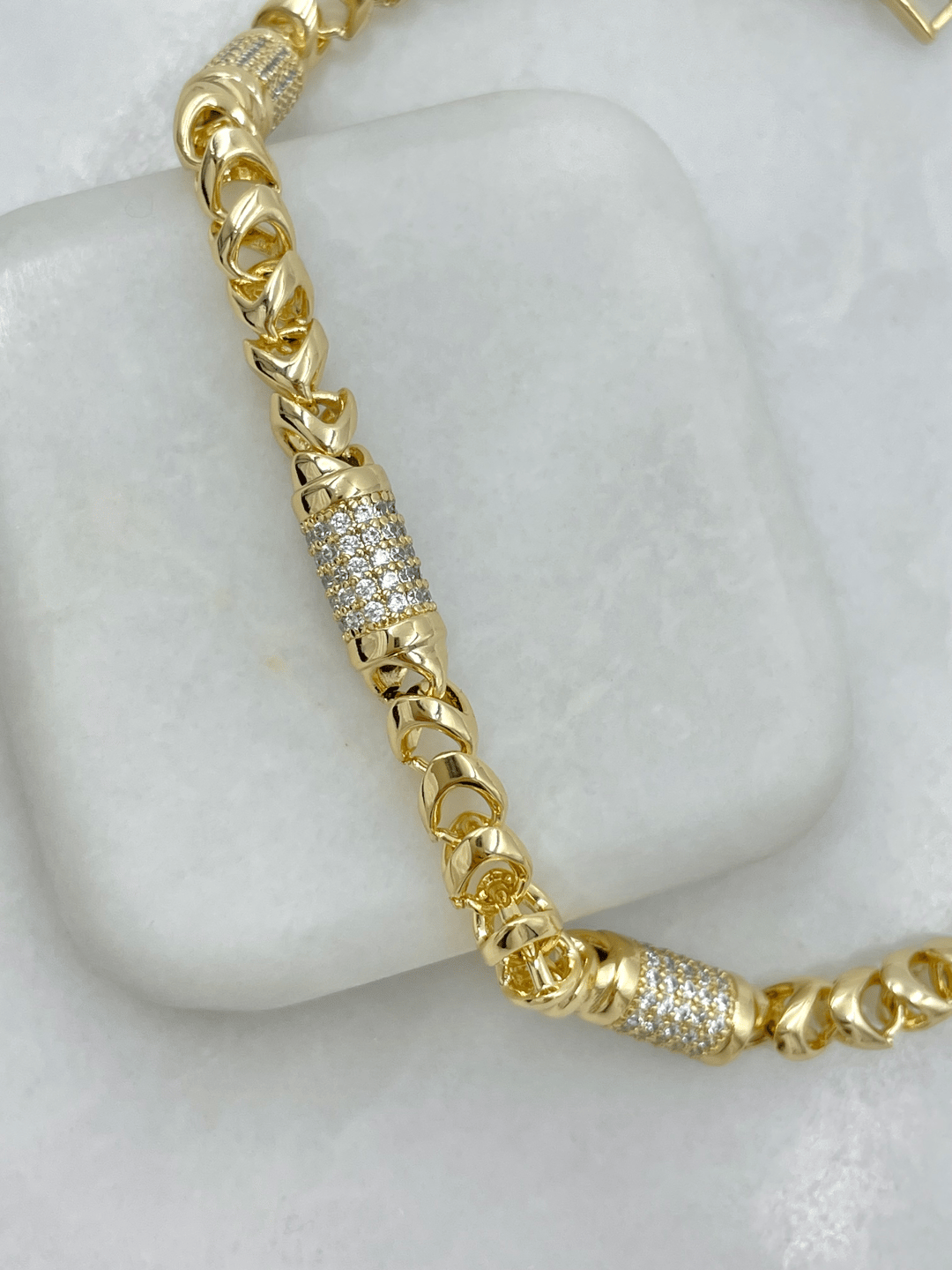 Özel Seri Üçlü Silindir Tasarım Zincir Bileklik Gold