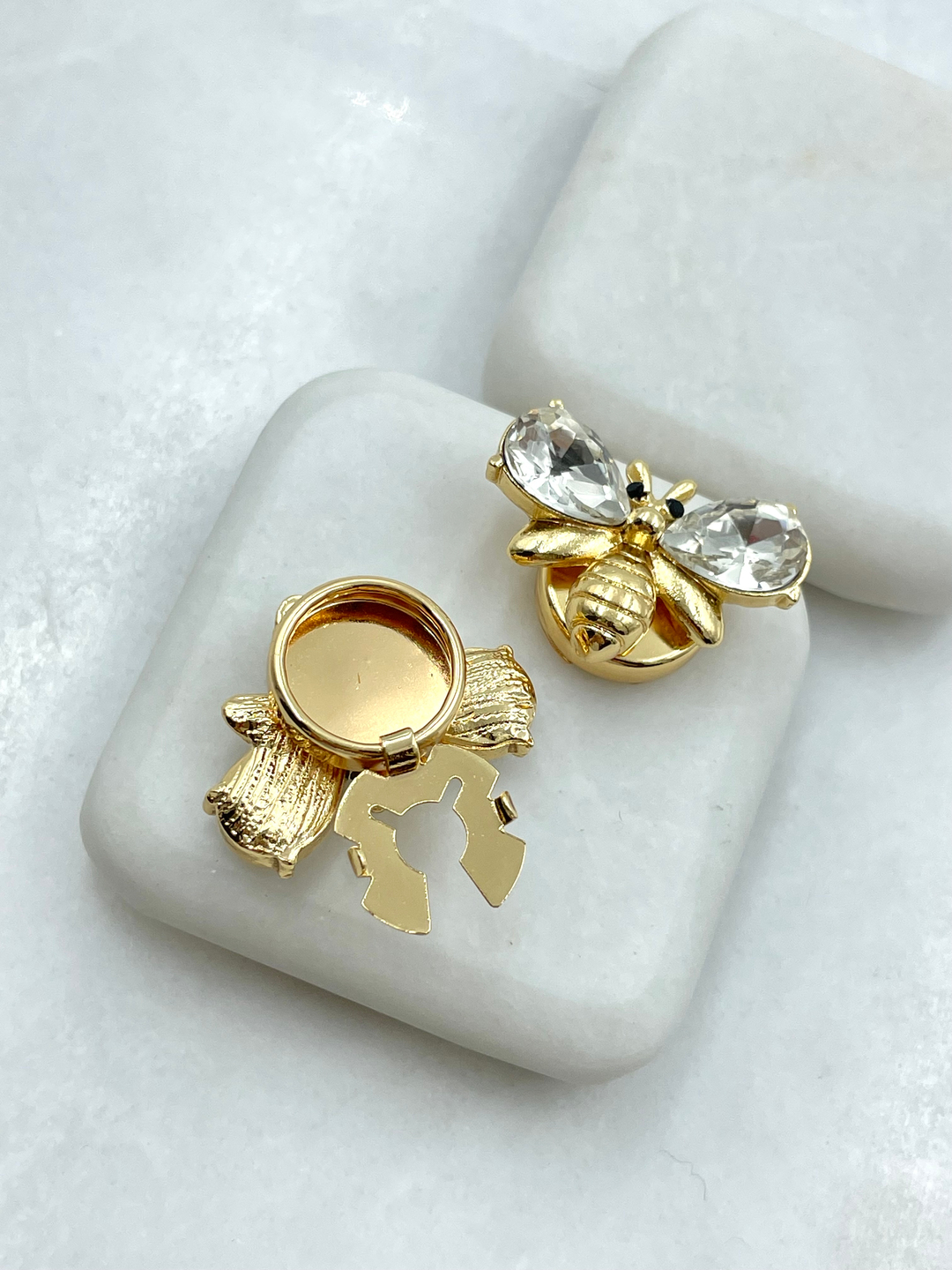 Kristal Arı Düğme Aksesuarı Gold