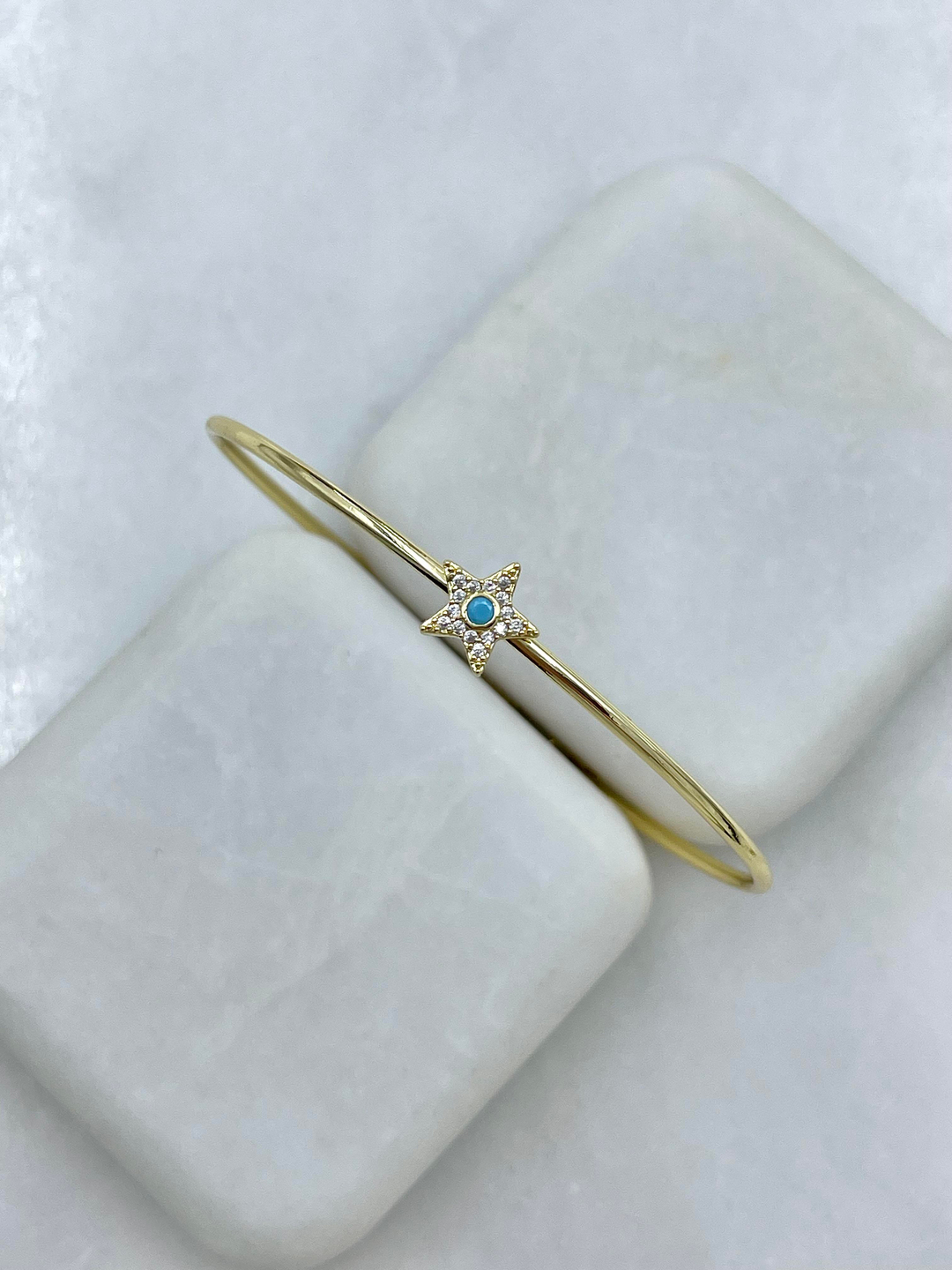 Altın Kaplama Mavi Taşlı Yıldız Model Kelepçe Bileklik Gold