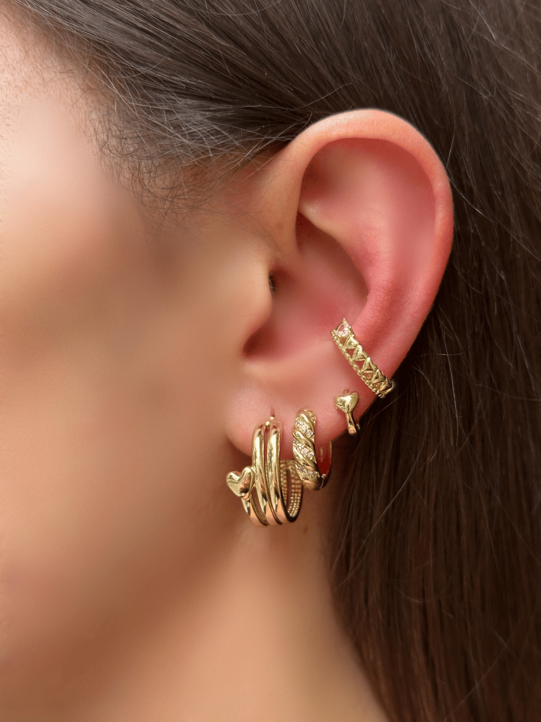 Altın Kaplama Zirkon Taşlı Burgu Halka Küpe Gold