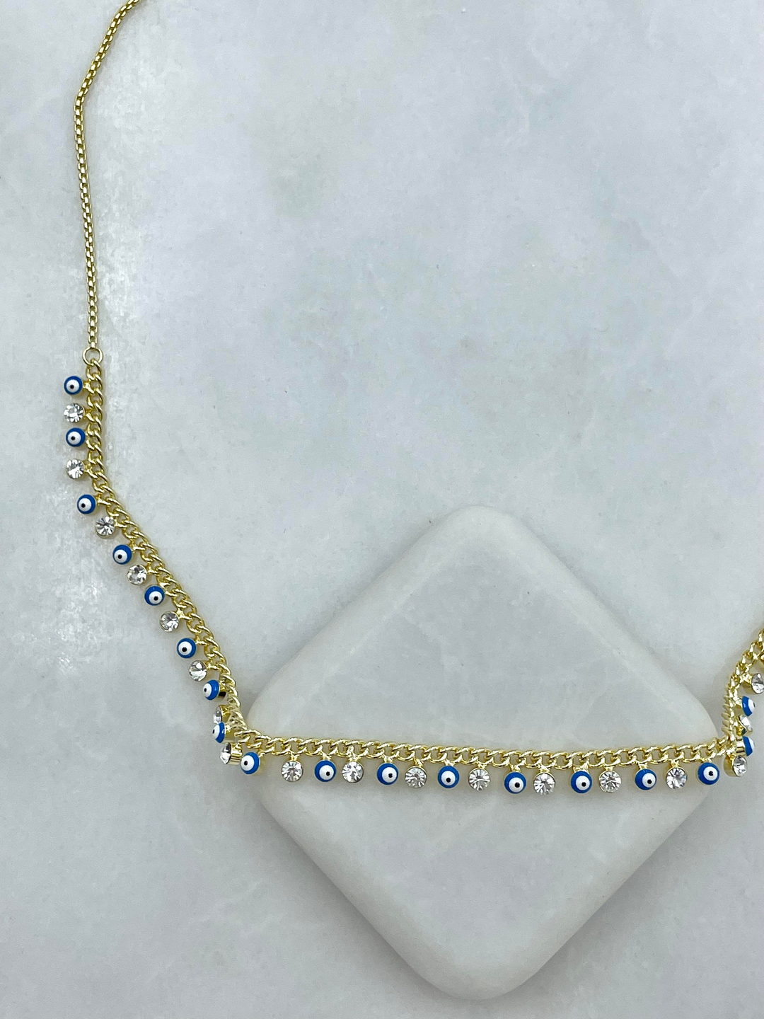 Altın Kaplama Nazar ve Kristal Taşlı Asansörlü Kolye Gold