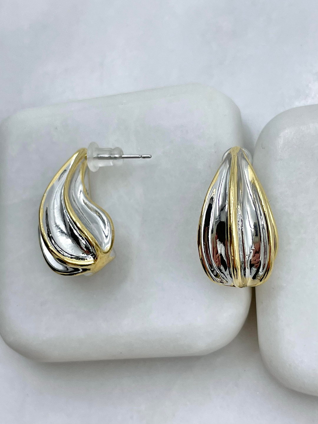 Altın Kaplama Çift Renk Damla Küpe Gold