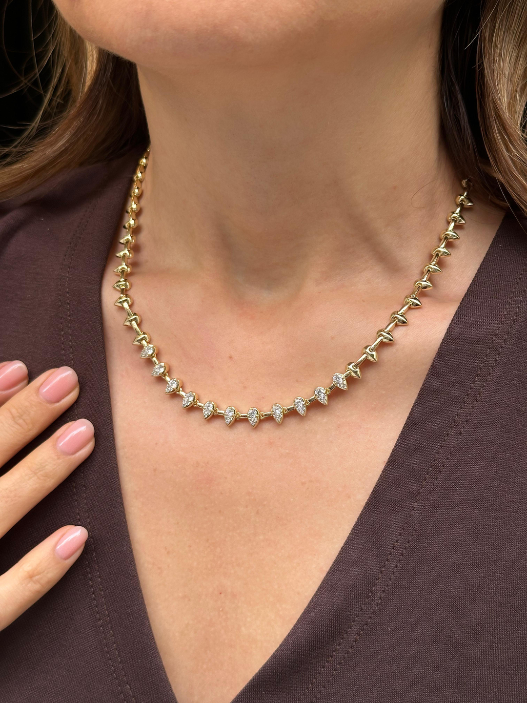 Altın Kaplama Kristal Taşlı Tasarım Diş Kolye Gold