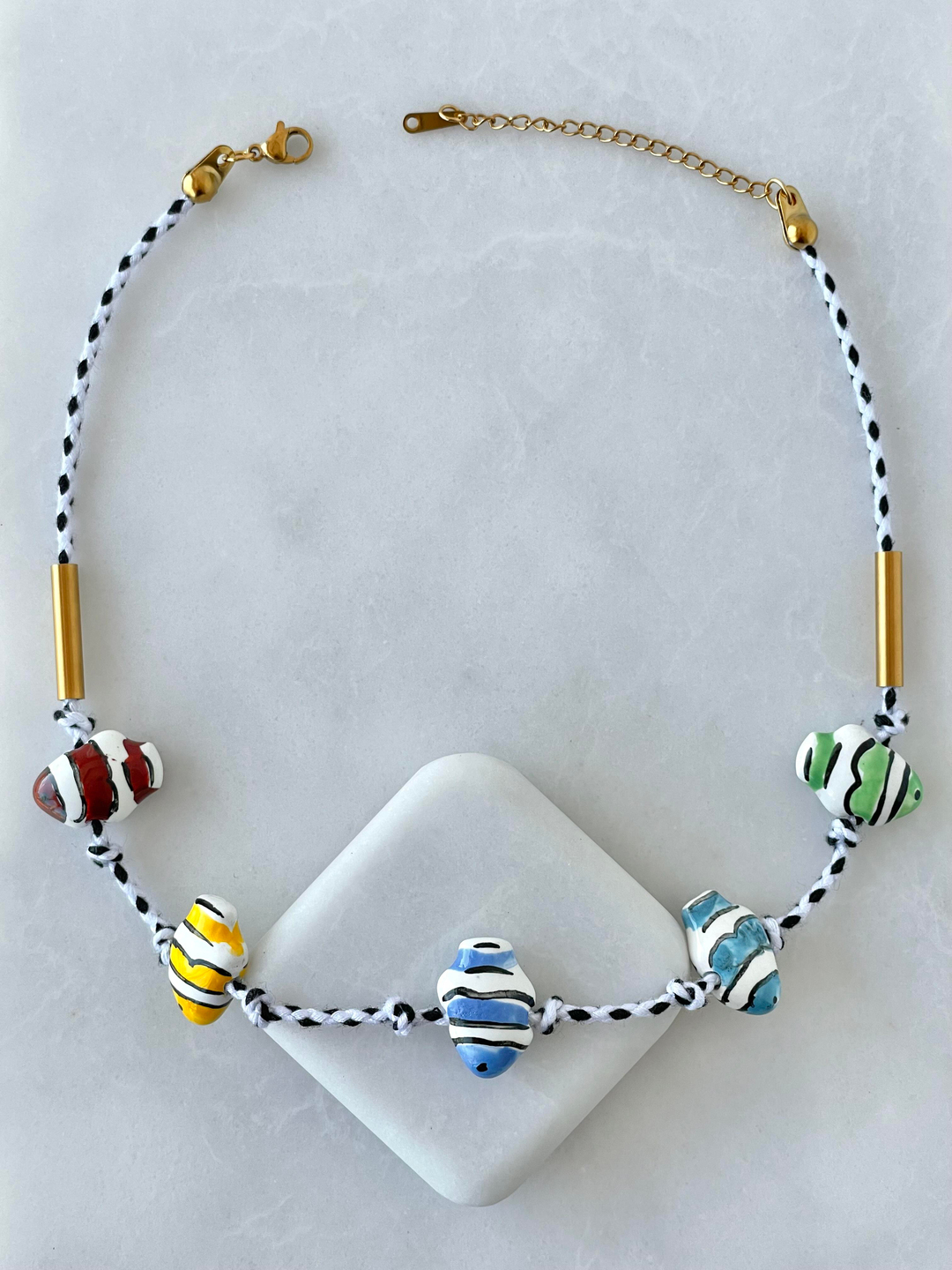 Çelik Renkli Porselen Balık İp Kolye Gold