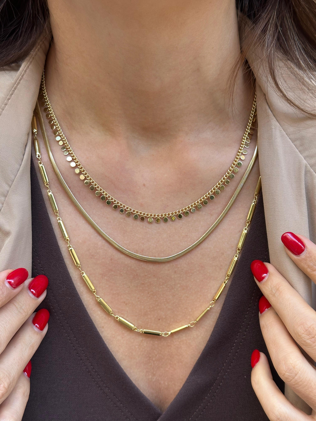 Altın Kaplama İnce Yassı Yılan Zincir Kolye 50 cm Gold