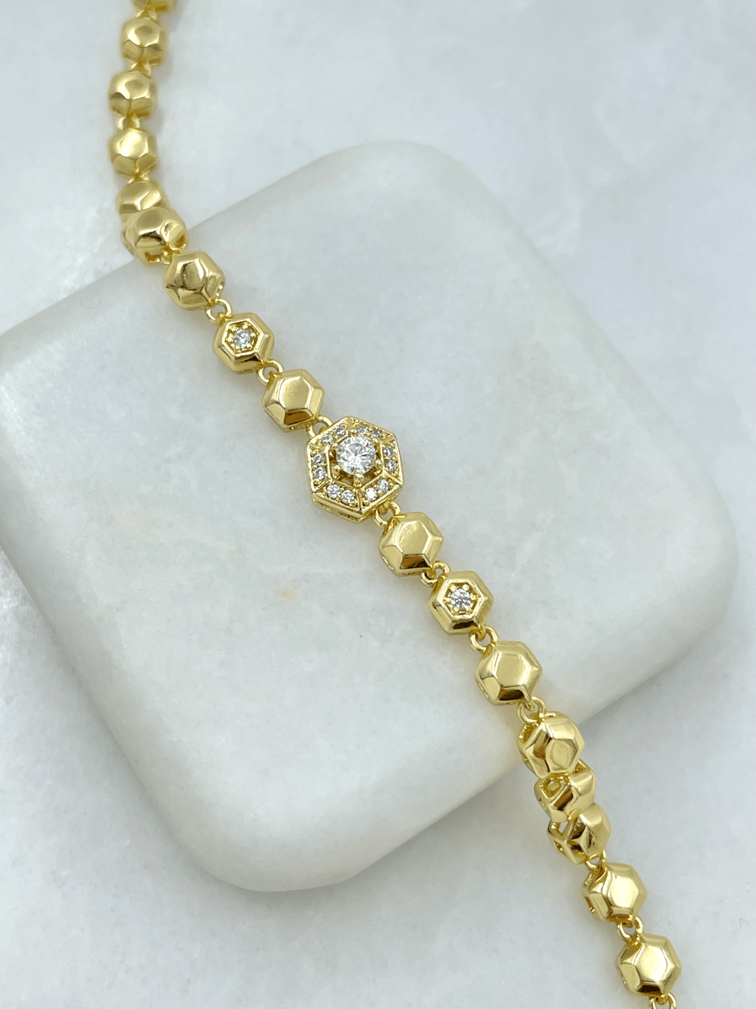 Özel Seri Kristal Taşlı Altıgen Bileklik Gold