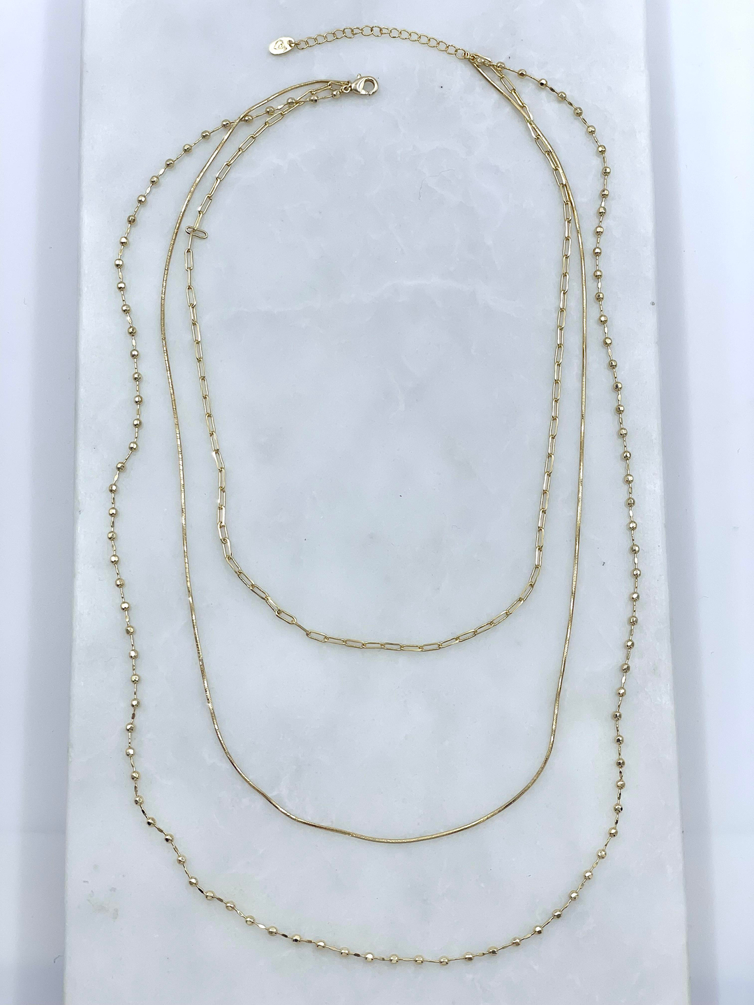 Altın Kaplama Topçuk ve Ataç Zincir Üçlü Kolye Gold