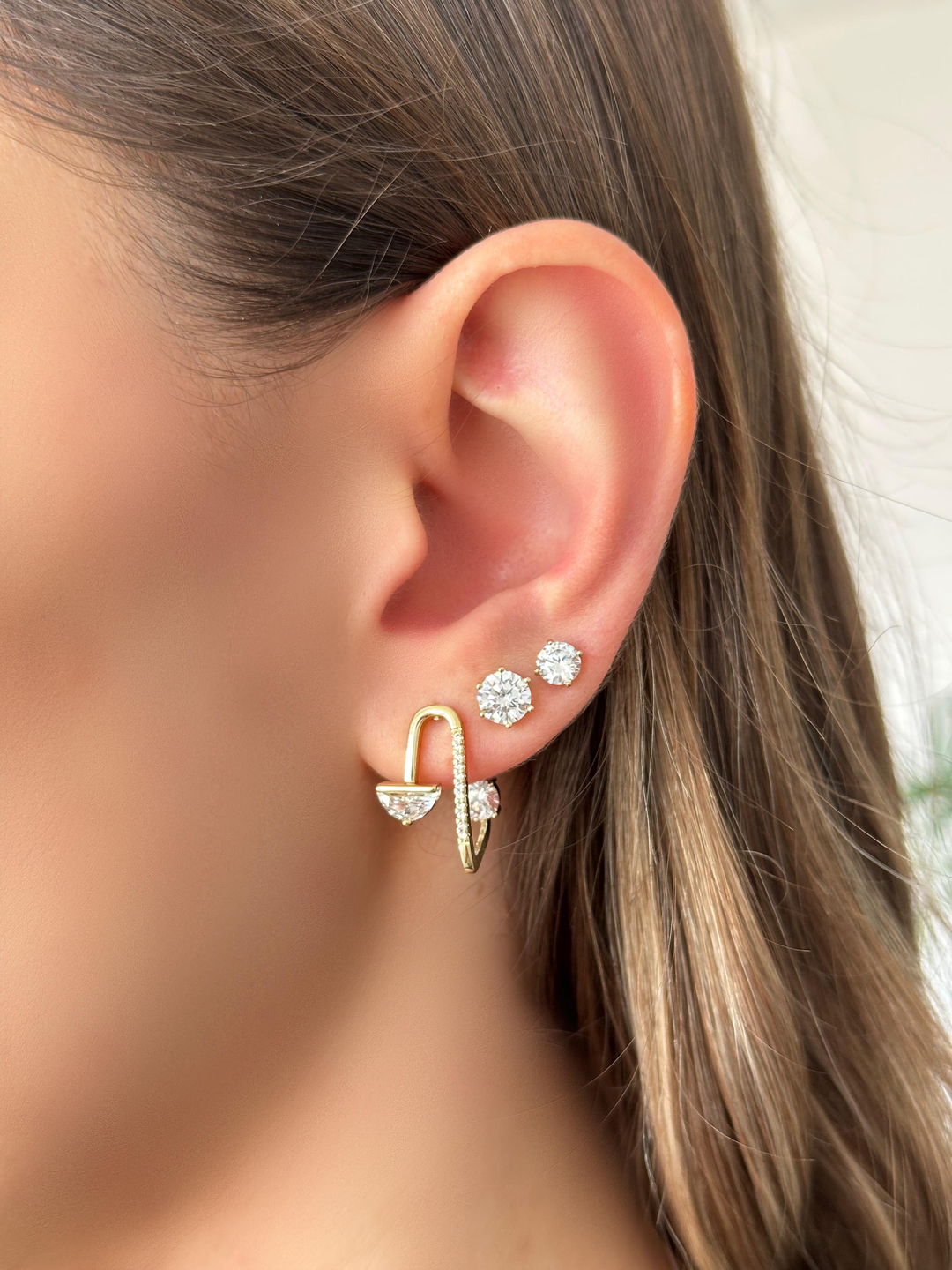 Özel Seri Minimal Kristal Küpe 0,5 mm Gold