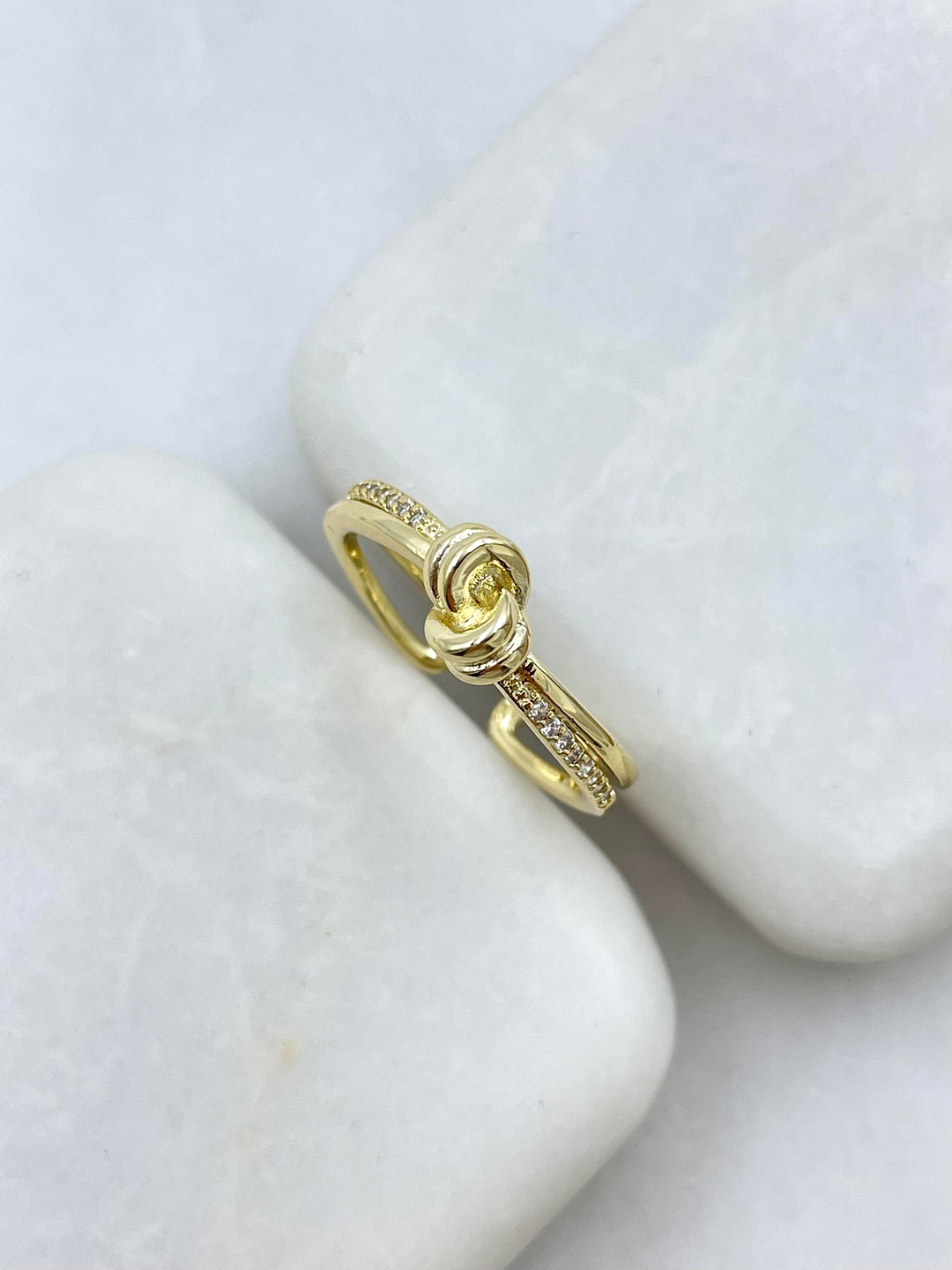 Altın Kaplama Gömme Taşlı Düğüm Model Yüzük Gold