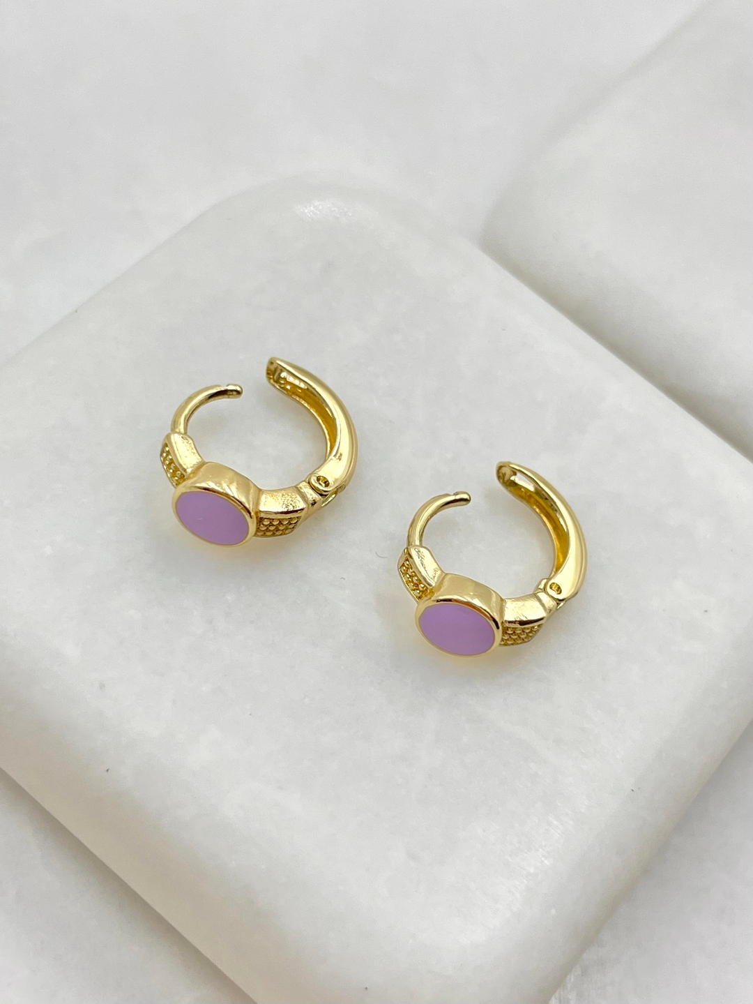 Özel Seri Lila Mineli Daire Halka Küpe Gold