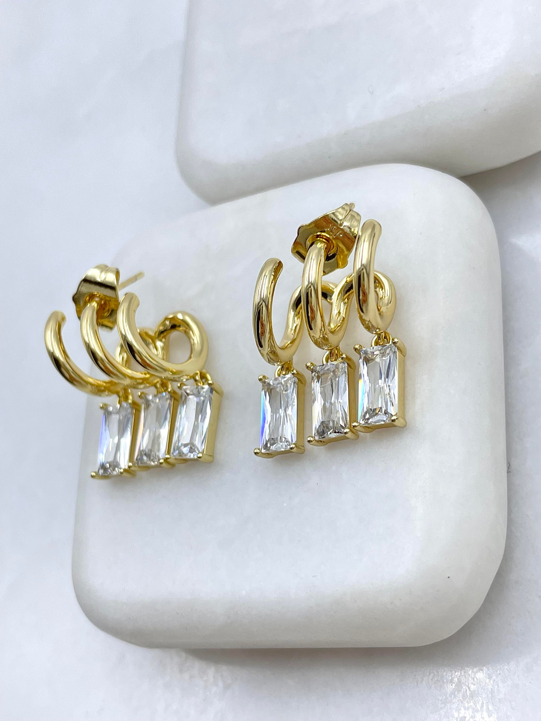 Özel Seri Baget Taş Sallantılı Üçlü Görünüm Taşlı Küpe