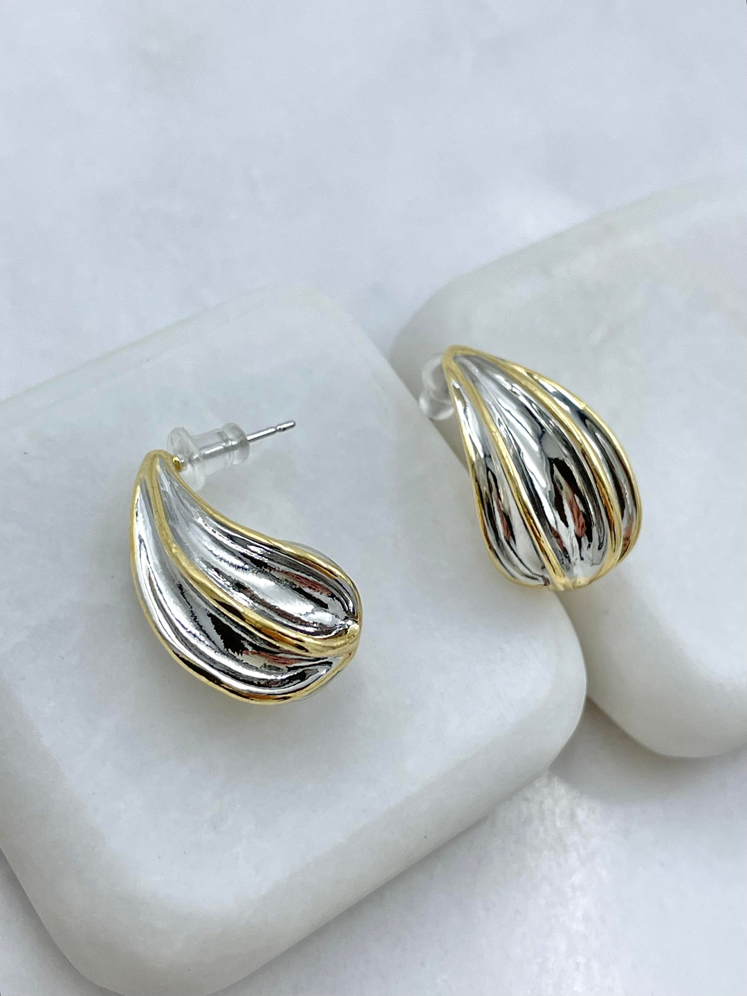 Altın Kaplama Çift Renk Damla Küpe Gold