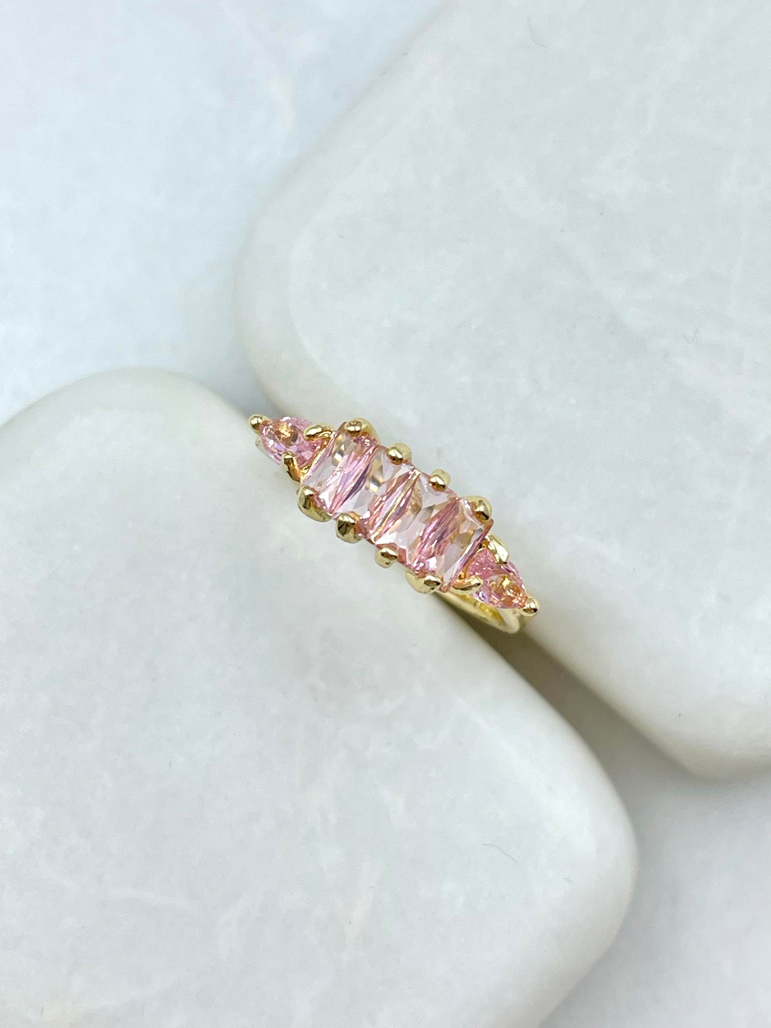 Altın Kaplama Dizi Baget Taşlı Yüzük Pembe