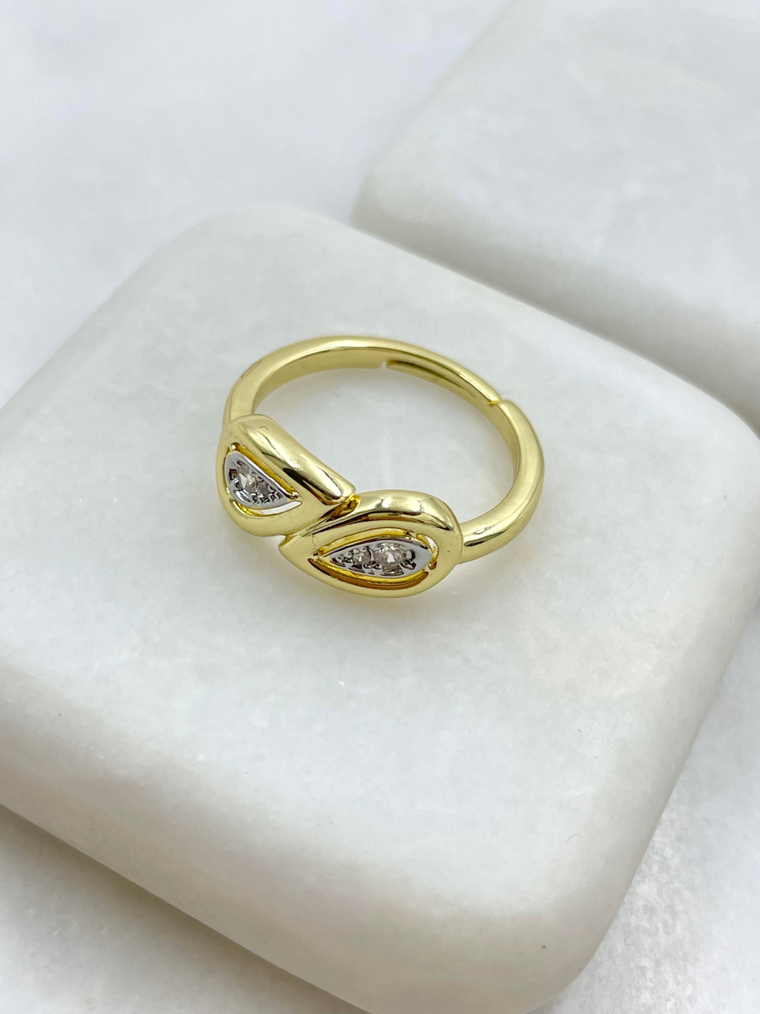 Altın Kaplama İkili Damla Model Yüzük Gold