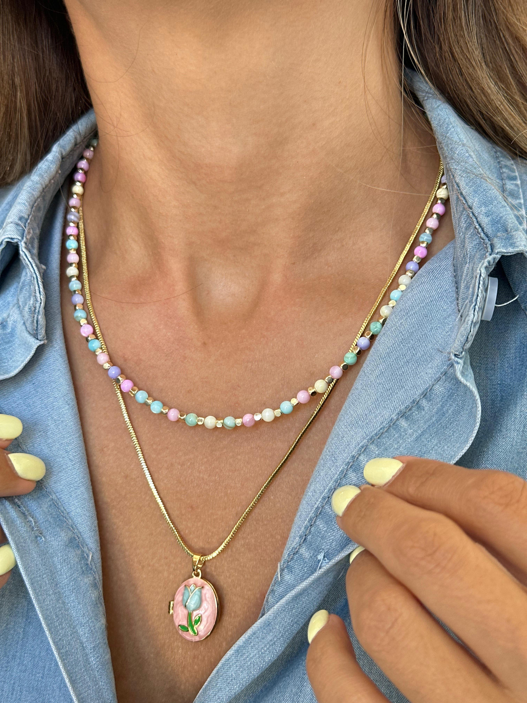 Altın Kaplama Mineli Kapaklı Lale Model Kolye Pembe