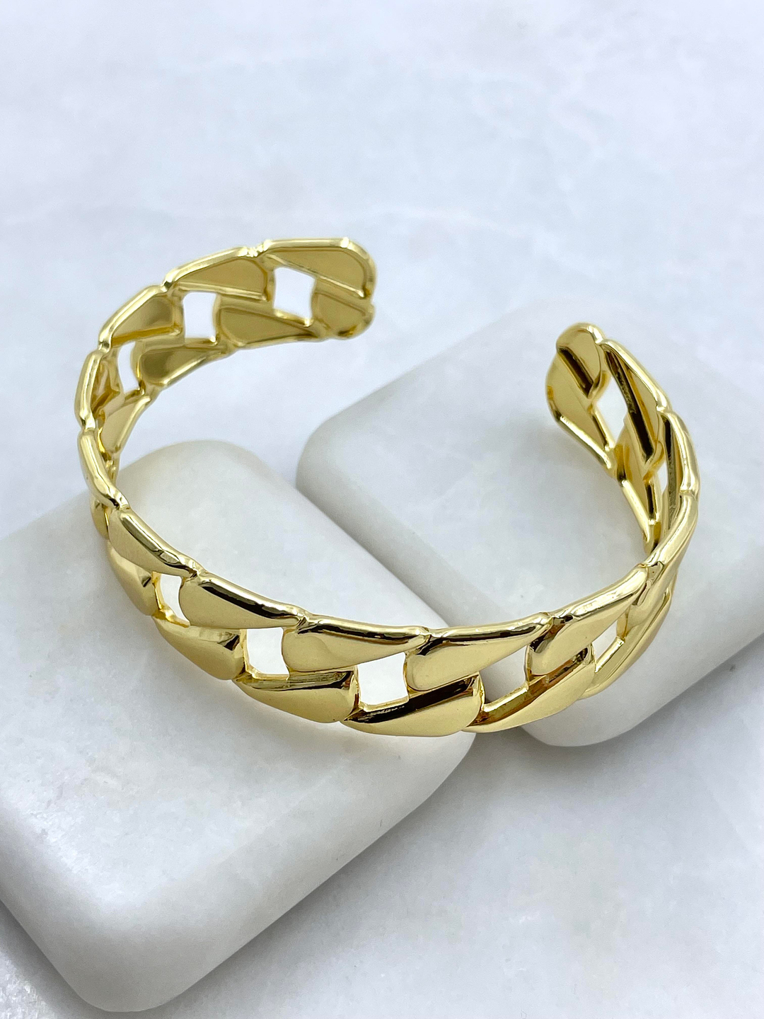 Çelik Zincir Geçmeli Kelepçe Bileklik Gold