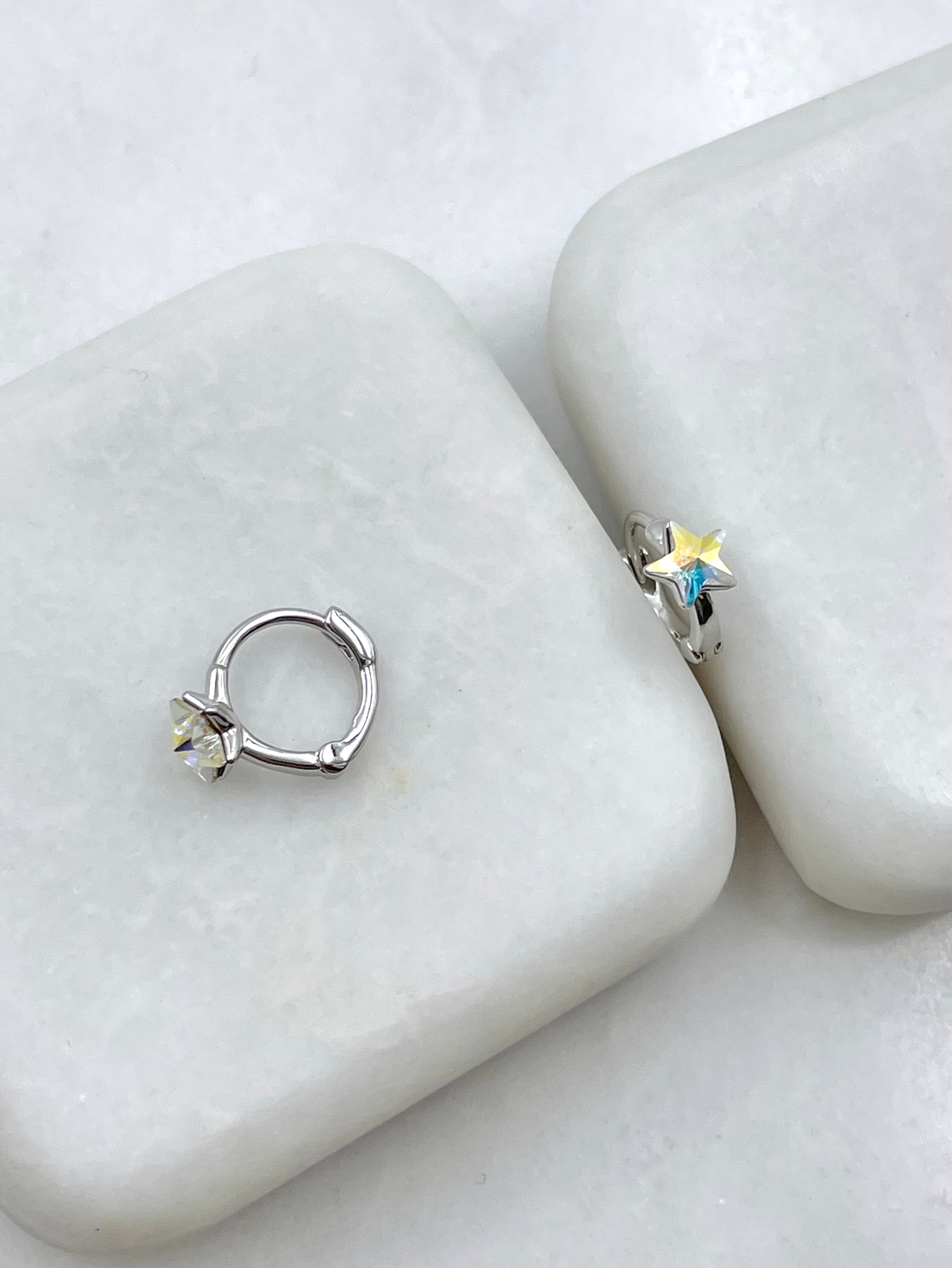 Özel Seri Swarovski Taşlı Yıldız Halka Küpe Gümüş