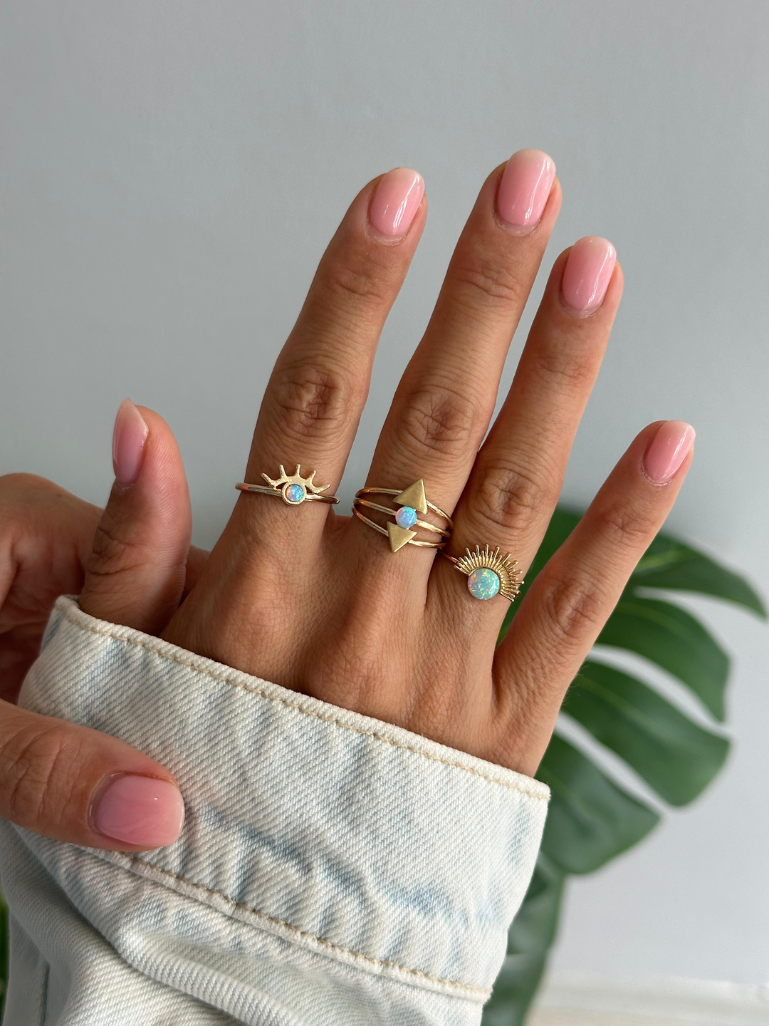 Altın Kaplama Opal Taşlı Göz Model Yüzük Mavi