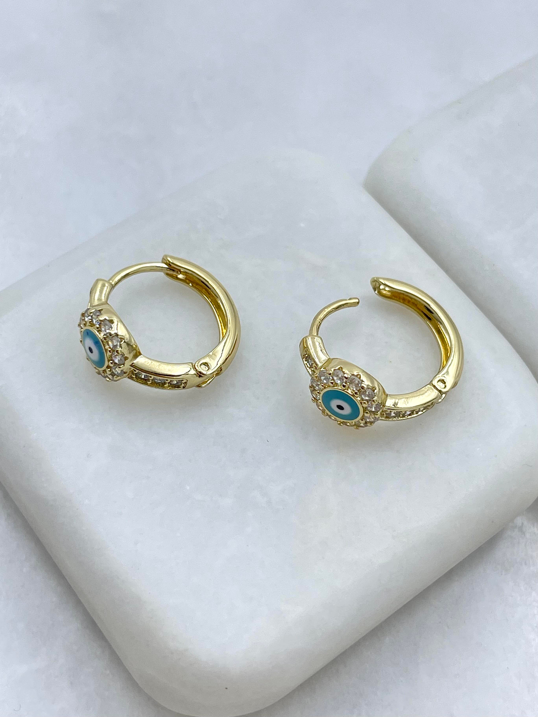 Özel Seri Kristal Taşlı Nazar Model Halka Küpe Gold