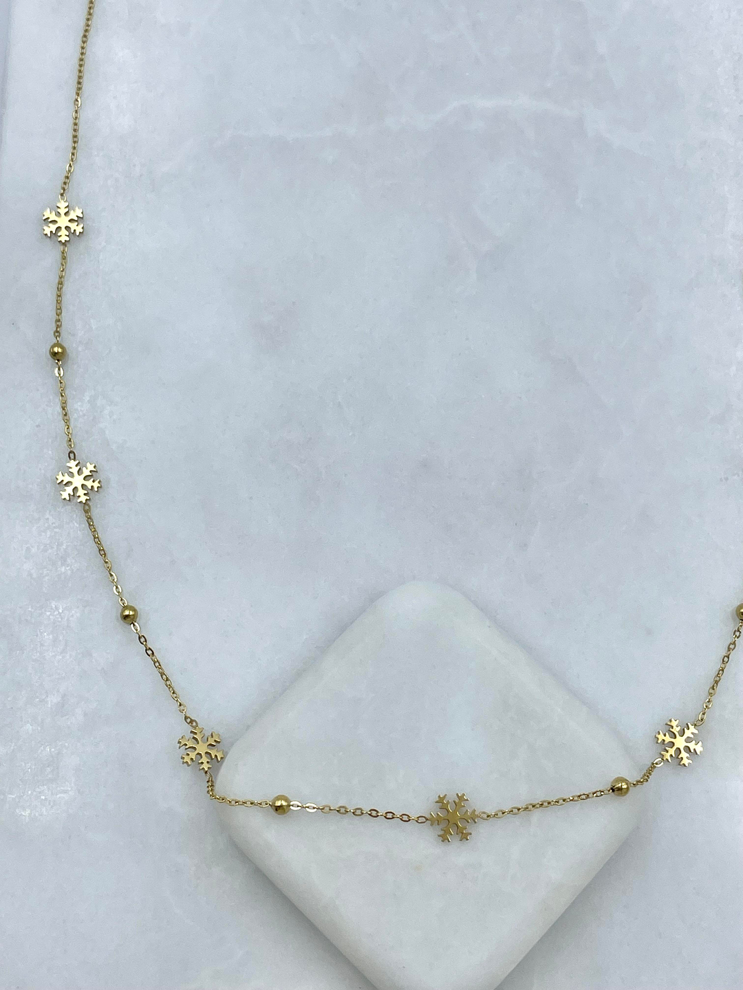 Çelik Kar Tanesi ve Topçuk Zincir Kolye Gold