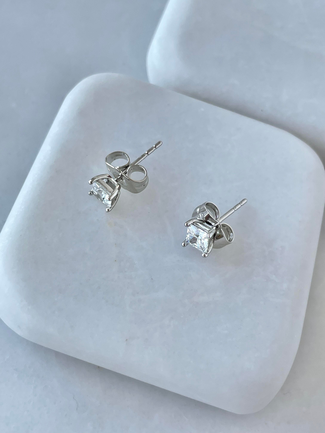 Özel Seri Minimal Kare Kristal Küpe 0,5 mm Gümüş