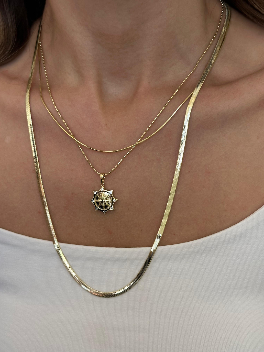 Özel Seri Kristal Taşlı Kuzey Yıldızı Model Kolye 45 cm Gold