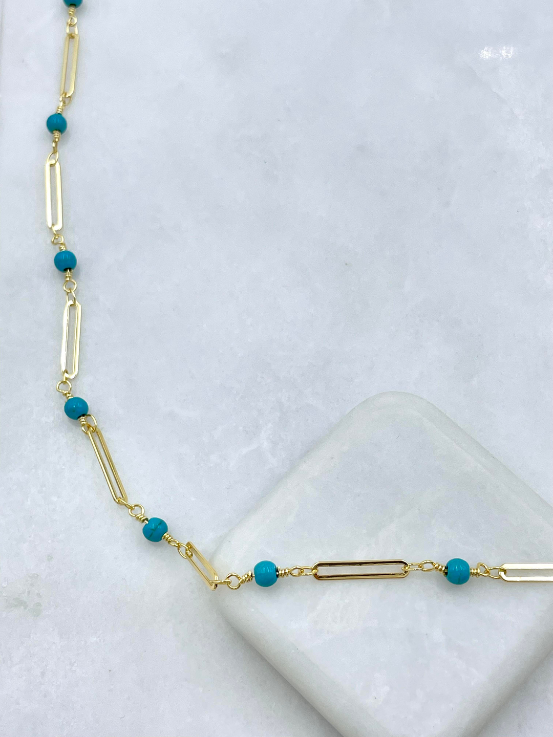 Altın Kaplama Mavi Boncuklu Zincir Kolye 90 cm Gold