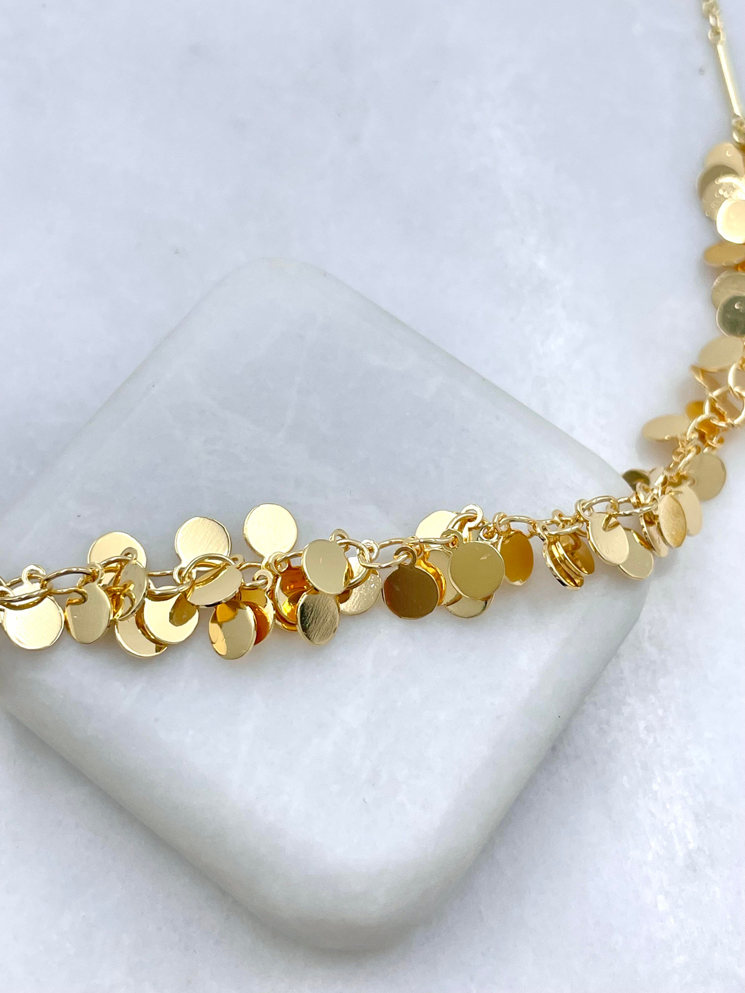 Altın Kaplama Pul Daire Sallantılı Boru Zincir Kolye 60 cm Gold