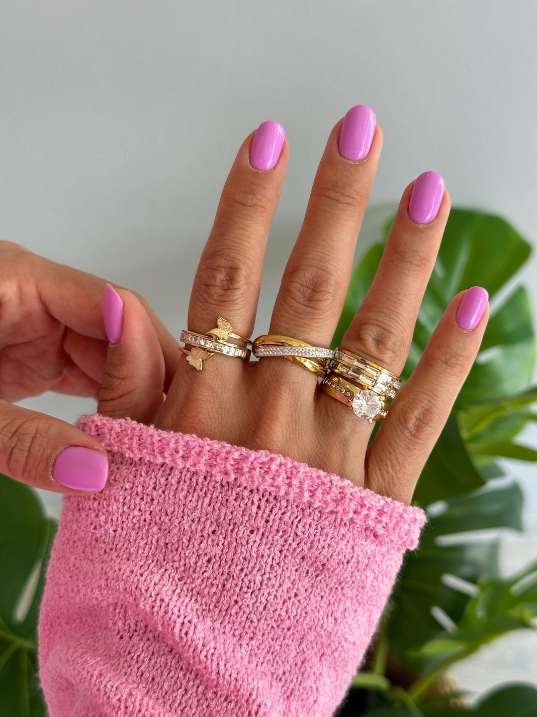 Çelik Kristal Taşlı Kelebek Yüzük Gold