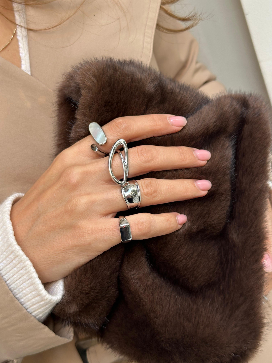 Altın Kaplama İçi Boş Asimetrik Yüzük Gümüş