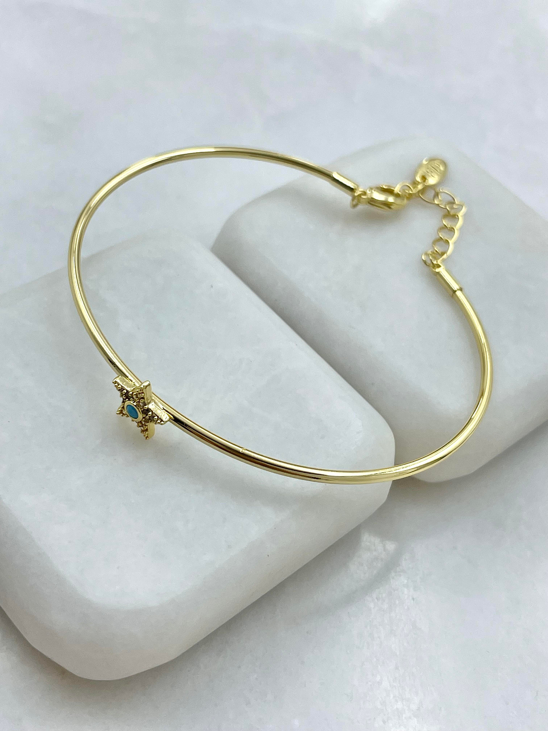 Altın Kaplama Mavi Taşlı Yıldız Model Kelepçe Bileklik Gold