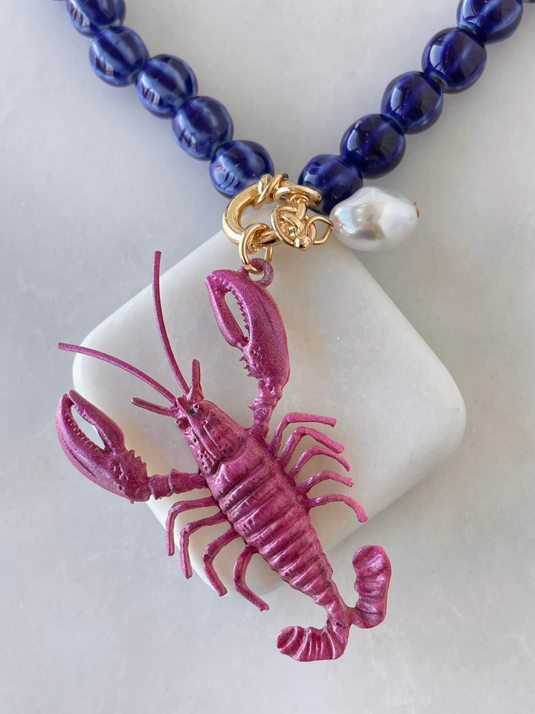 Mavi Boncuklu Istakoz Kolye Gold