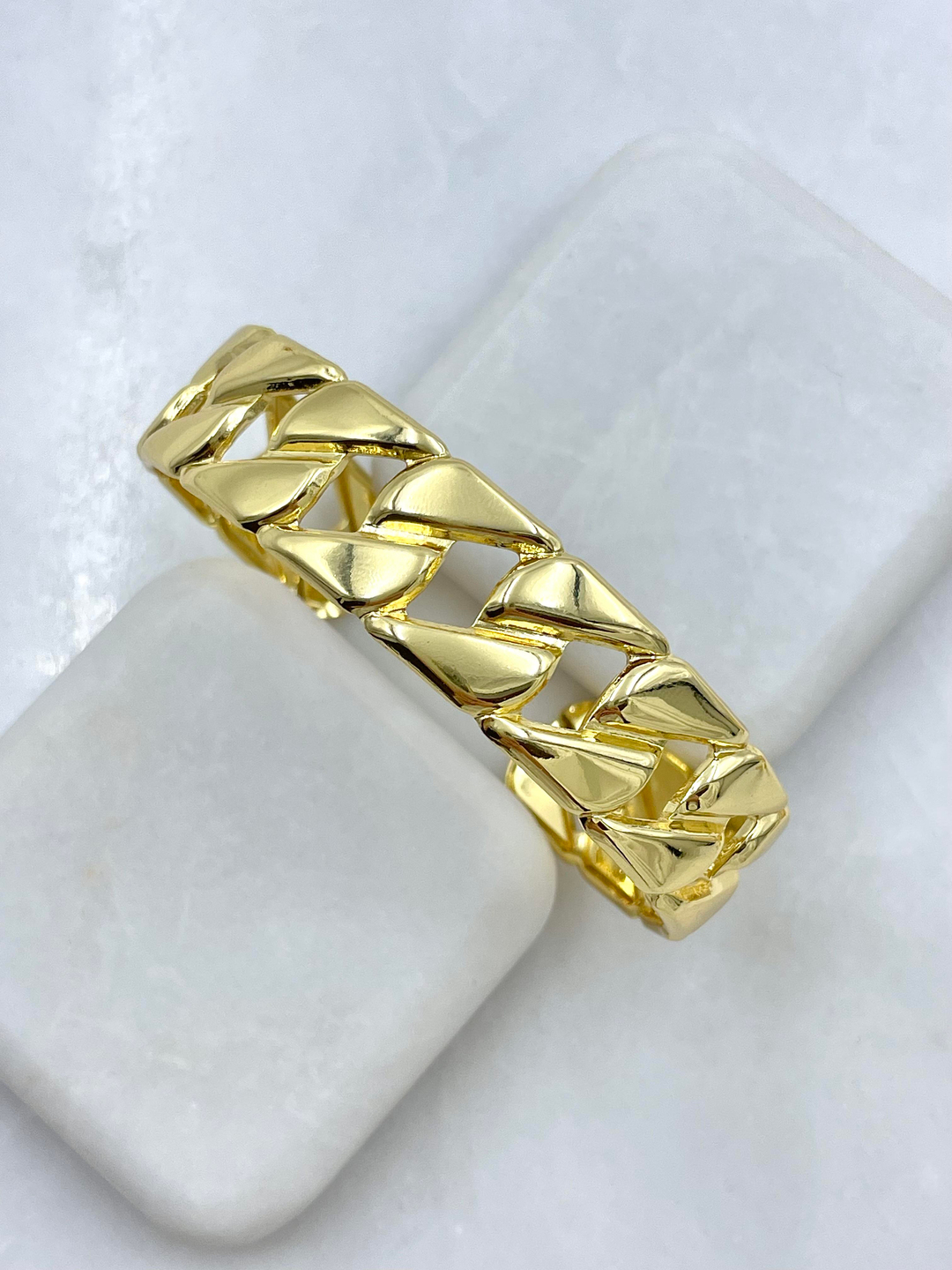 Çelik Zincir Geçmeli Kelepçe Bileklik Gold