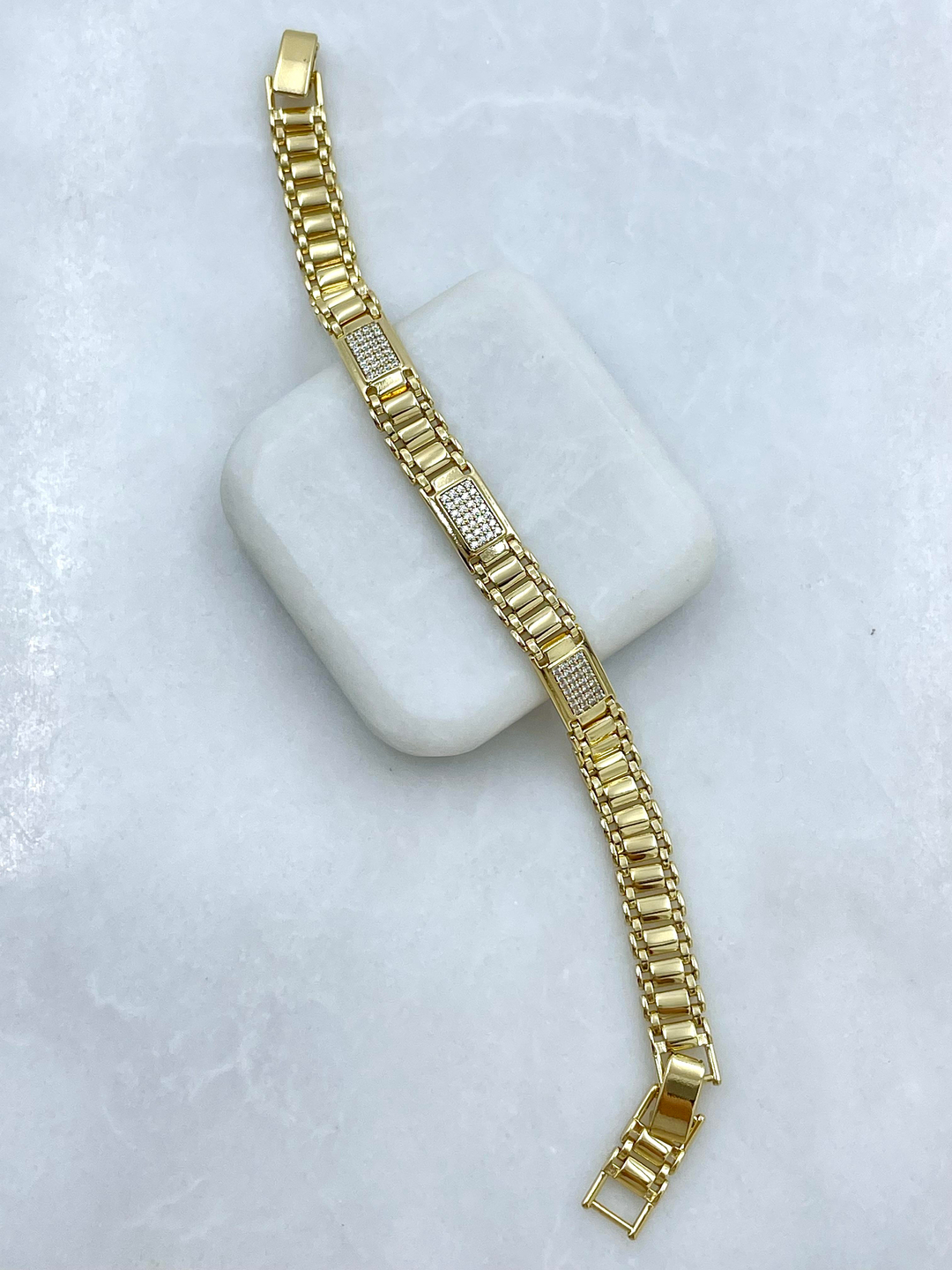 Özel Seri Zirkon Taşlı Plaka Model Kordon Bileklik Gold