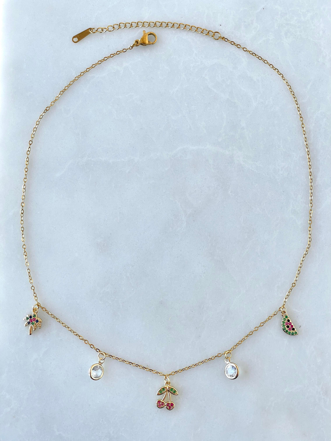 Çelik Renkli Kiraz ve Karpuz Sallantılı Kolye Gold