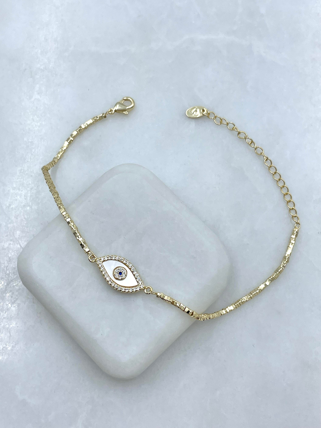 Altın Kaplama Sedefli Göz Model Küp Boncuk Bileklik Gold