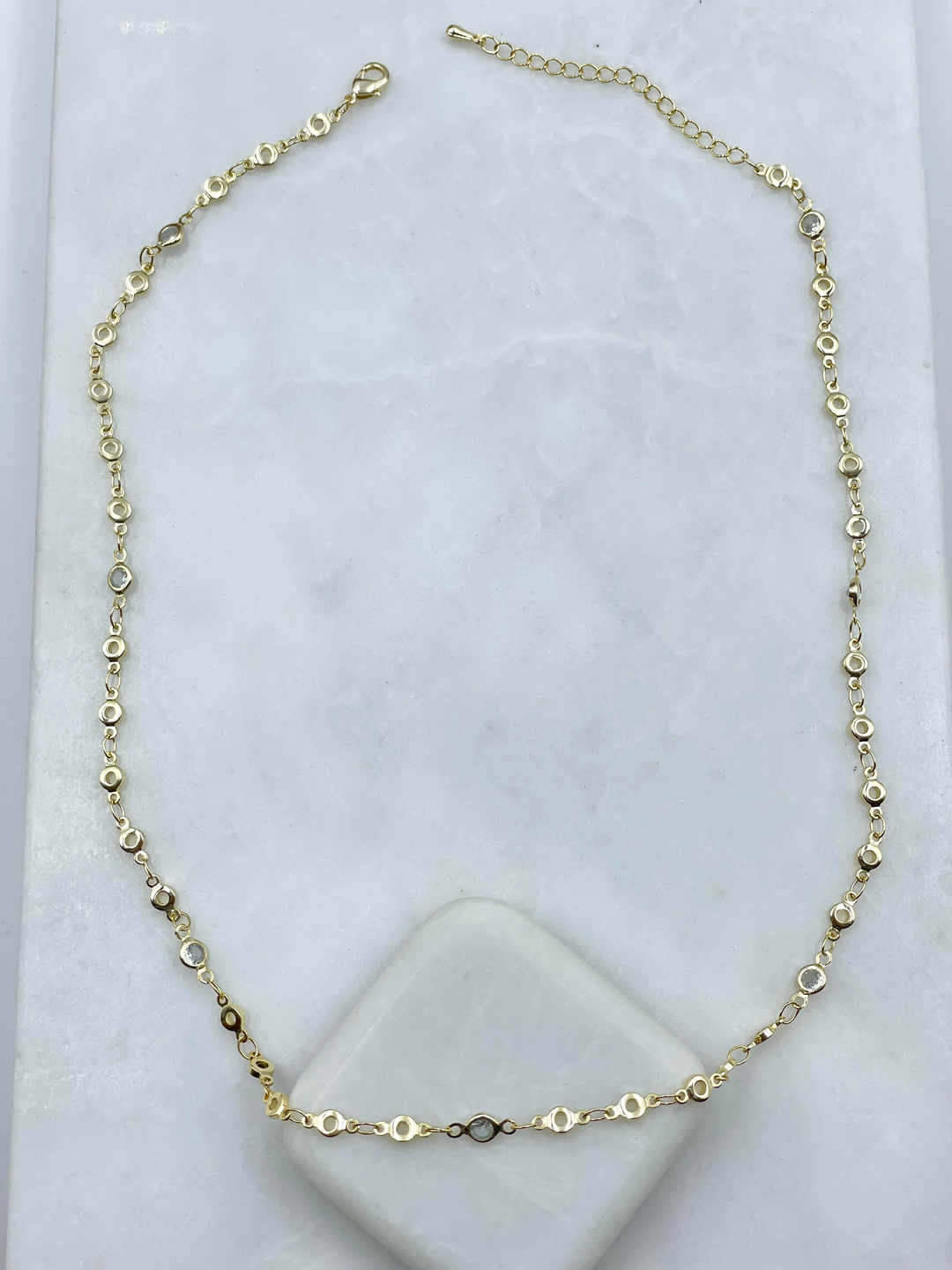 Altın Kaplama Kristal Daire Zincir Kolye Gold