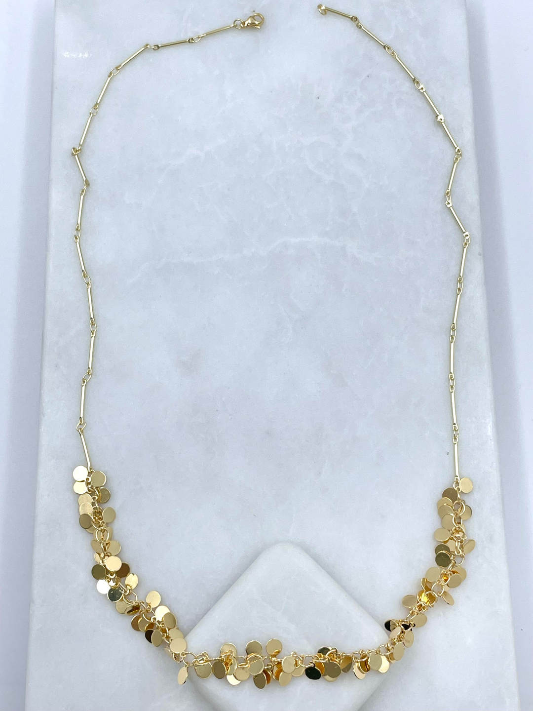 Altın Kaplama Pul Daire Sallantılı Boru Zincir Kolye 60 cm Gold