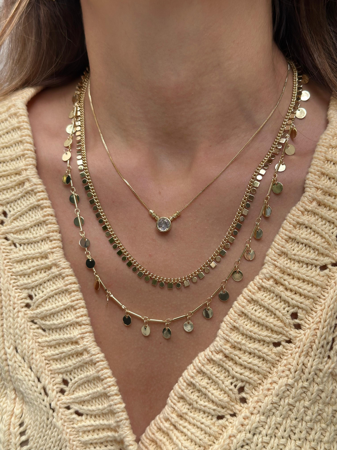 Altın Kaplama Pul Sallantılı Boru Zincir Kolye Gold